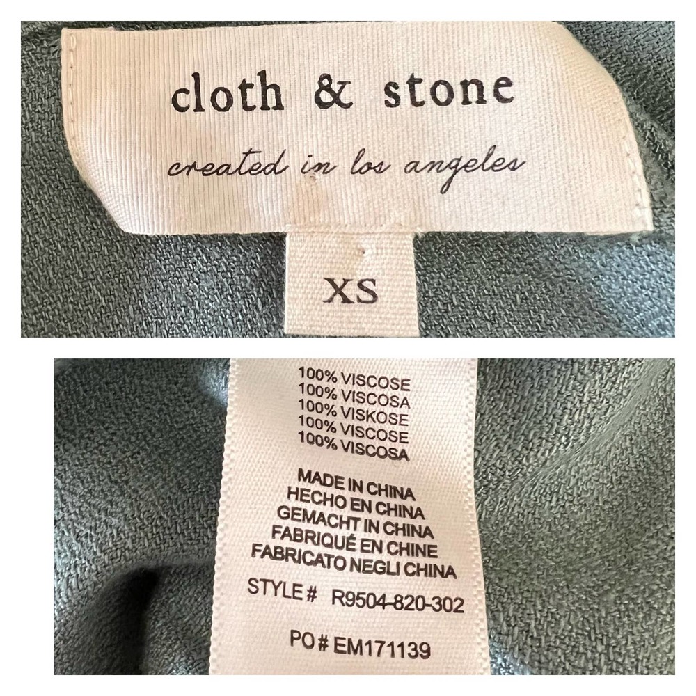 Cloth & Stone Button Back Long Sleeve Blouse Sz XS Sage Green Lace Tie Textured - Picture 3 of 8